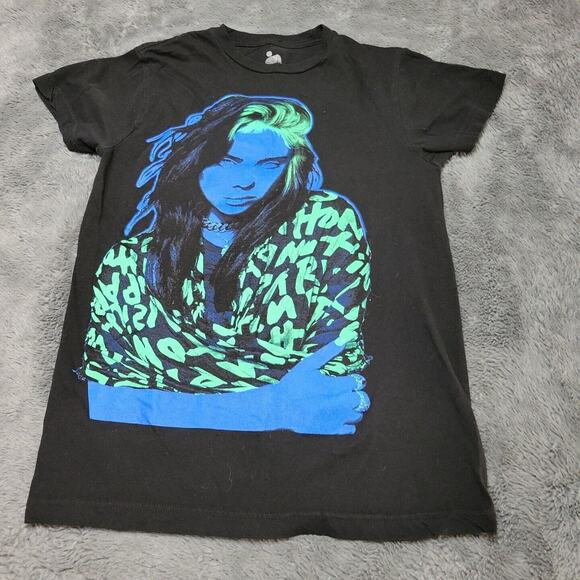 Billie Eilish Shirt Women Small Black Short Sleeve Tee Her Graphic Crew Neck Top - Picture 1 of 12